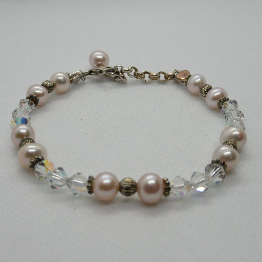 925 Pink Freshwater Pearls and Crystals Bracelet